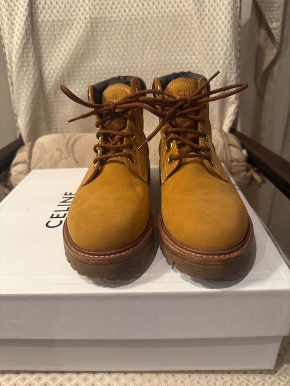 Celine Women’s Wheat/Tan Nubuck Lace-Up Boots - S39